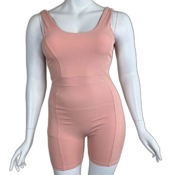 Basin + Range Women's Size Pink Biker Short One Piece Ribbed Romper Athletic Gym - Picture 1 of 13